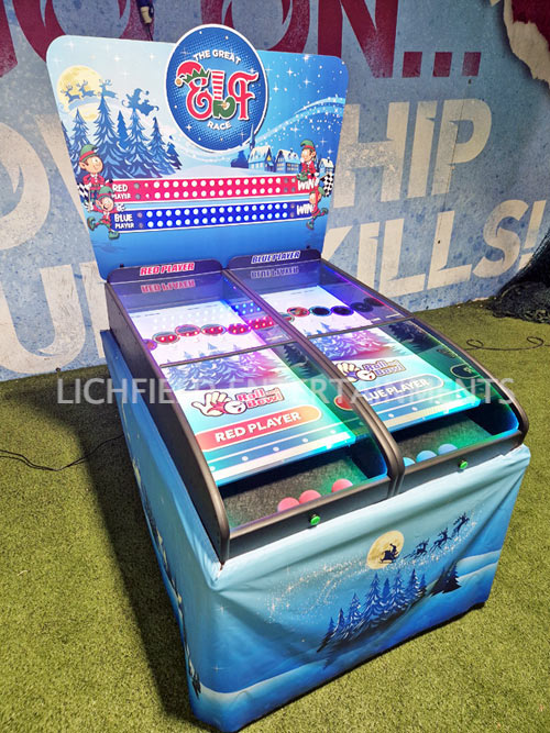 Christmas Elf Racing theme Roll a Ball derby game for hire from Lichfield Entertainments