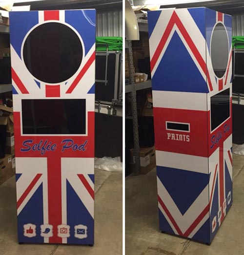 Union Jack Selfie Pod photo booth hire from LichEnts