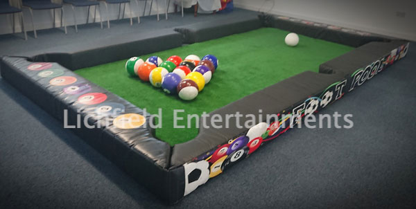 Footpool game for hire in the Midlands. A great cross between football and pool