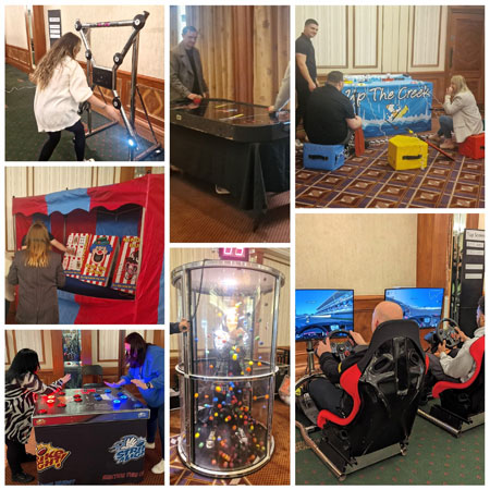 A range of games supplied to a conference at the NCC Birmimgham, National Motorcycle Museum, by Lichfield Entertainments.