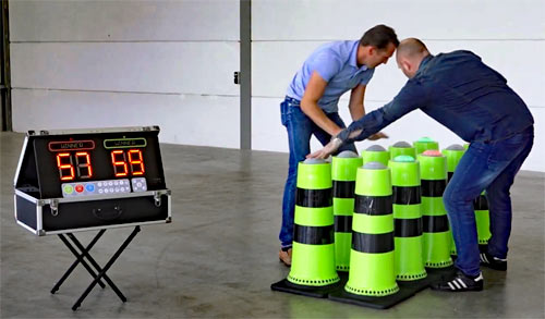 Reaction speed cones set up for compact space game