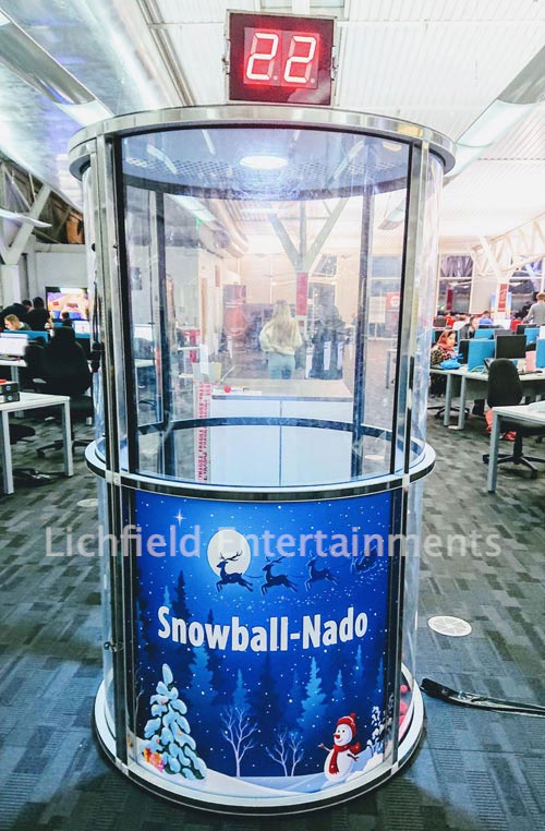 Christmas Snowball-Nado wind tunnel game for hire from Lichfield Entertainments UK
